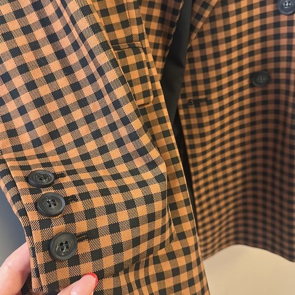 NWT Free People Brown /Orange Blazer Relaxed Fit Checkered XL Ashby plaid jacket - Picture 5 of 6